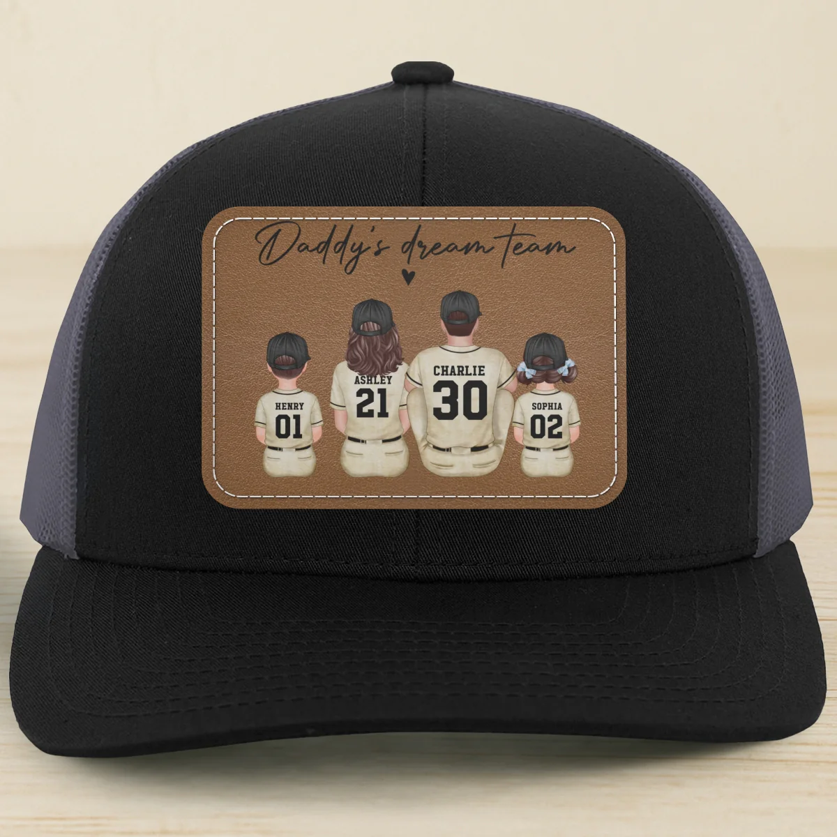Retro Vintage Baseball Daddy's Dream Team Personalized Leather Patch Hat| Coolest Father's Day Gift For Dad, Husband - Image 15