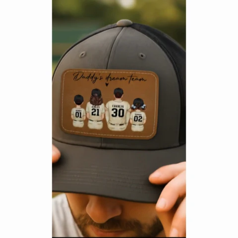 Retro Vintage Baseball Daddy's Dream Team Personalized Leather Patch Hat| Coolest Father's Day Gift For Dad, Husband - Image 2
