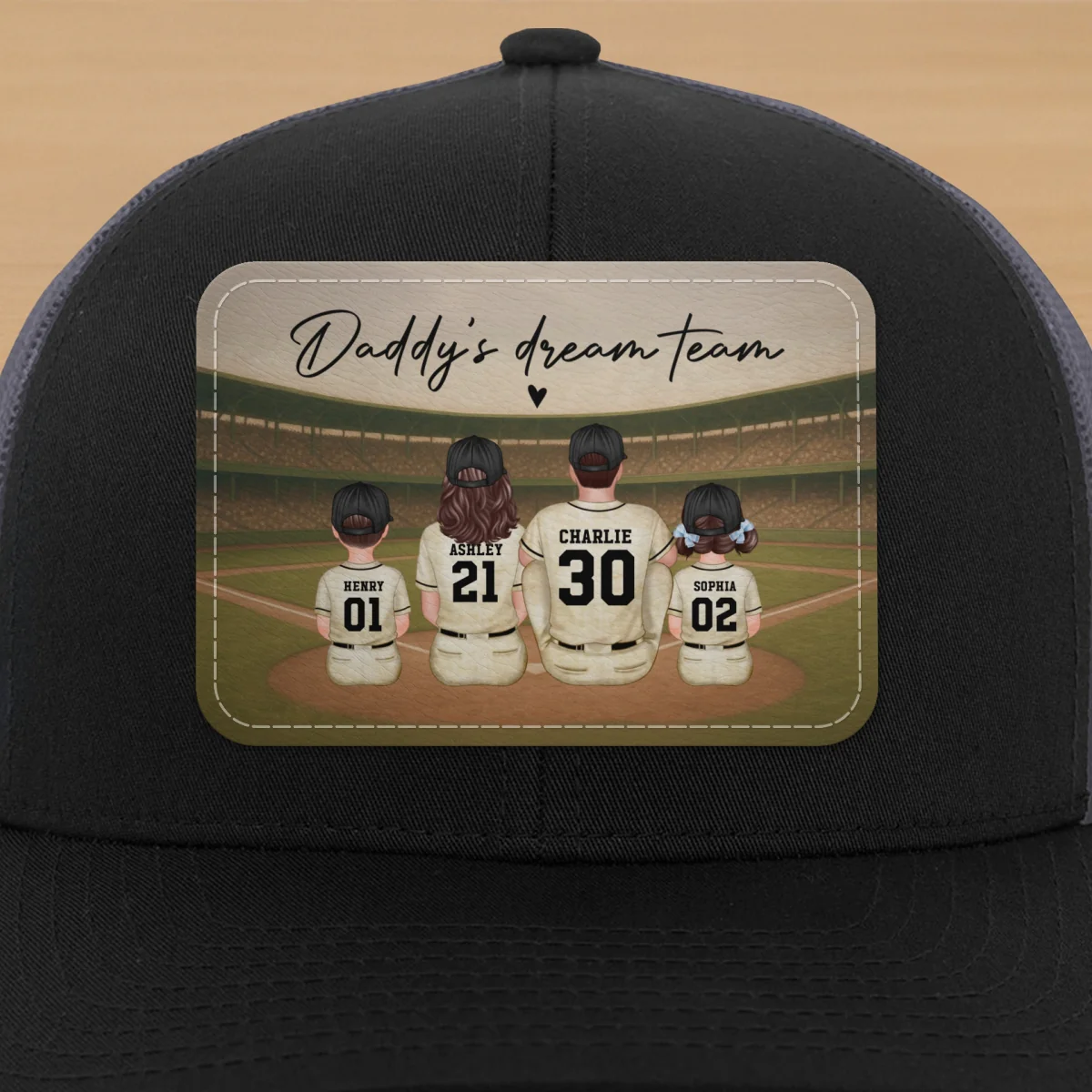 Retro Vintage Baseball Daddy's Dream Team Personalized Leather Patch Hat, Gift For Dad - Image 15
