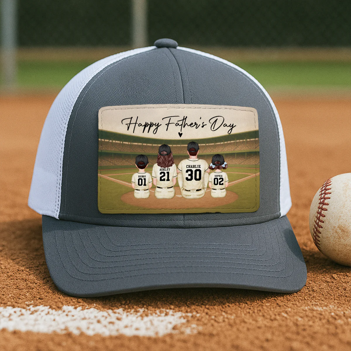 Retro Vintage Baseball Daddy's Dream Team Personalized Leather Patch Hat, Gift For Dad - Image 2