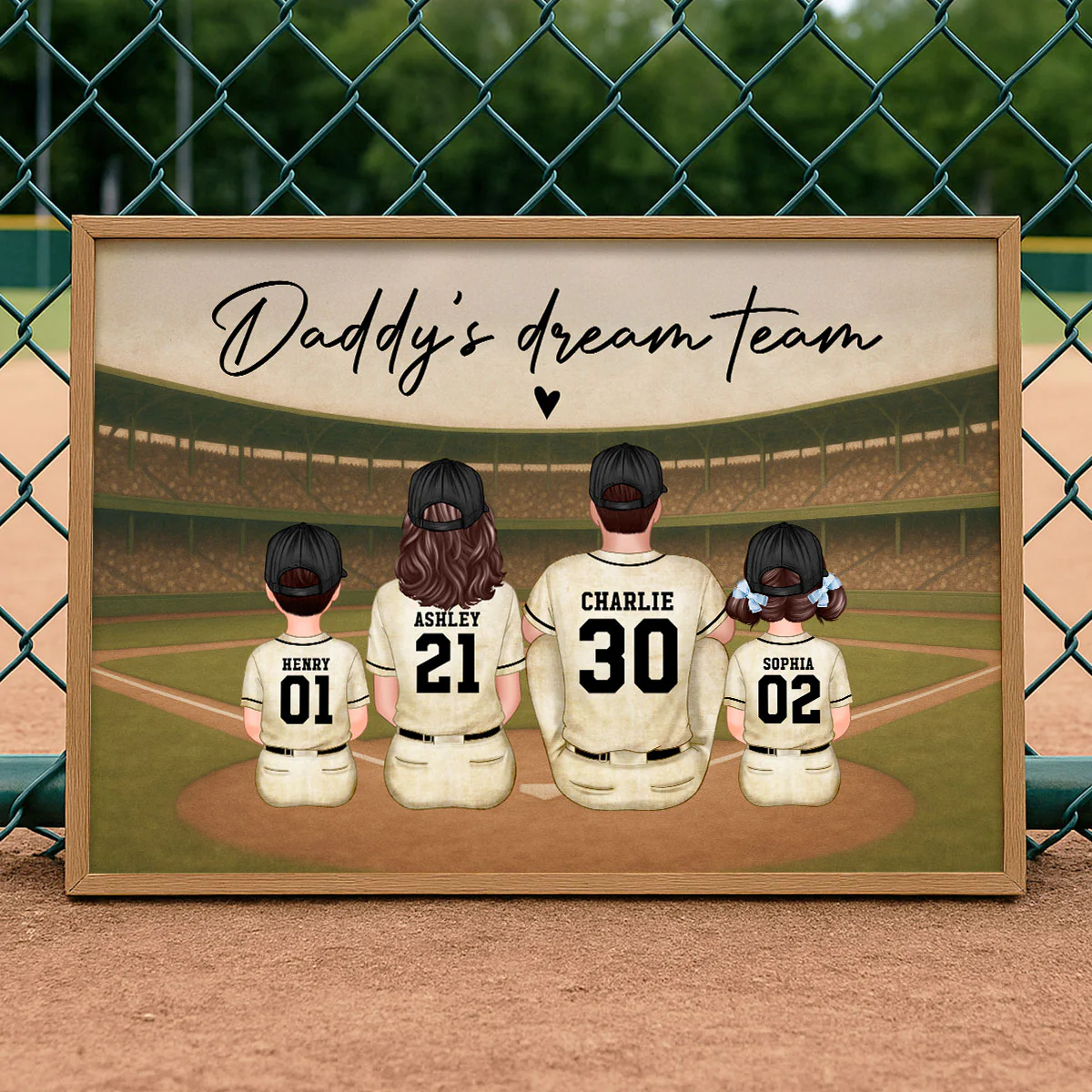 Retro Vintage Baseball Family Dream Team Home Decoration - Personalized Poster - Father's Day Gift For Dad, Gift For Husband, Gift For Grandpa