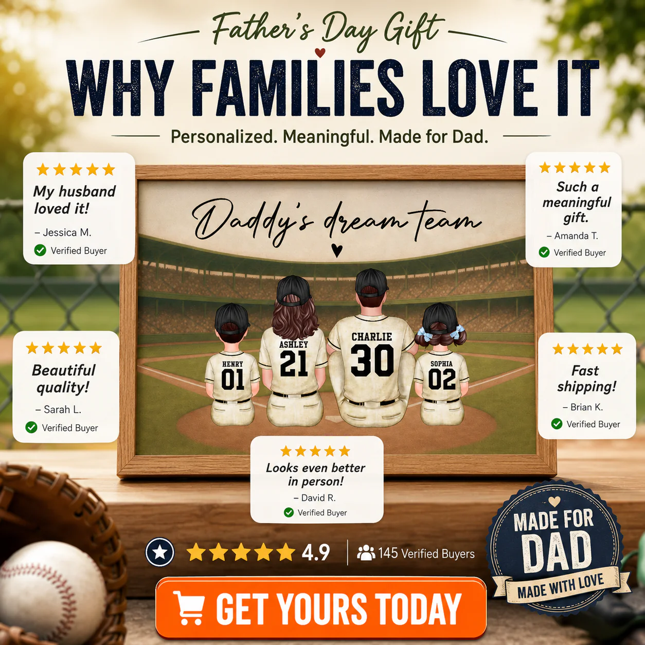 Retro Vintage Baseball Family Dream Team Home Decoration - Personalized Poster - Father's Day Gift For Dad, Gift For Husband, Gift For Grandpa - Image 9