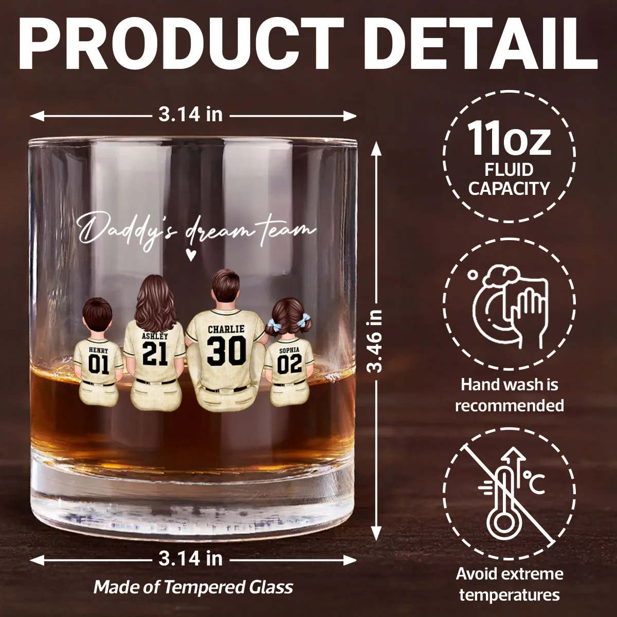Retro Vintage Baseball Daddy's Dream Team Personalized Wine Glass, Father's Day Gift for Dad - Image 11