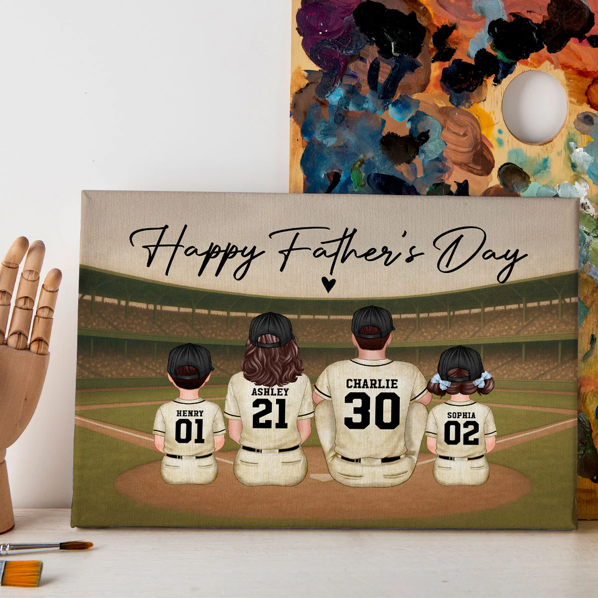 Retro Vintage Baseball Daddy's Dream Team Personalized Wrapped Canvas| Heartfelt Father's Day Gift For Dad, Husband - Image 6