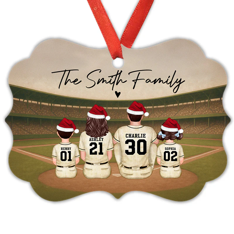 Retro Vintage Baseball Family Christmas Personalized Aluminum Ornament, Christmas in July - Image 2