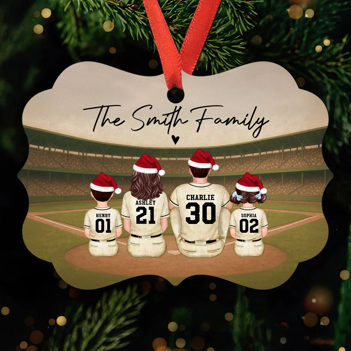 Retro Vintage Baseball Family Christmas Personalized Aluminum Ornament, Christmas in July - Image 3