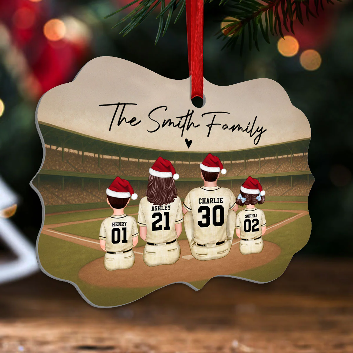 Retro Vintage Baseball Family Christmas Personalized Aluminum Ornament, Christmas in July - Image 7