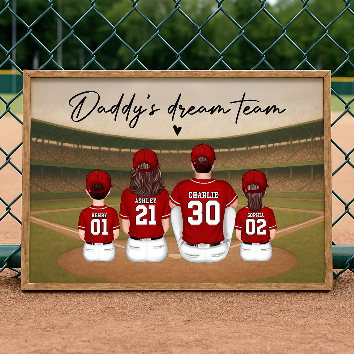 Retro Vintage Baseball Family Daddy's Dream Team Personalized Poster| Heartfelt Father's Day Gift For Dad, Husband