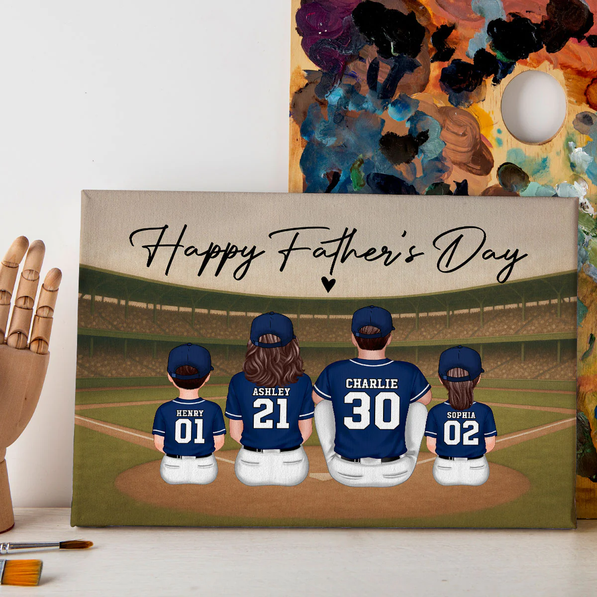 Retro Vintage Baseball Family Daddy's Dream Team Personalized Wrapped Canvas| Unique Father's Day Gift For Dad - Image 5