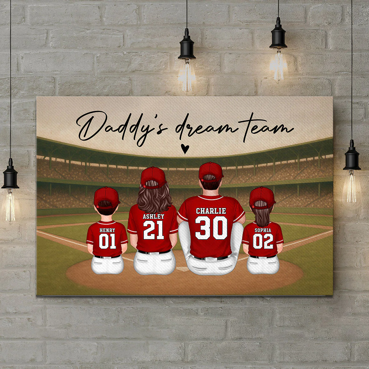 Retro Vintage Baseball Family Daddy's Dream Team Personalized Wrapped Canvas| Unique Father's Day Gift For Dad - Image 8