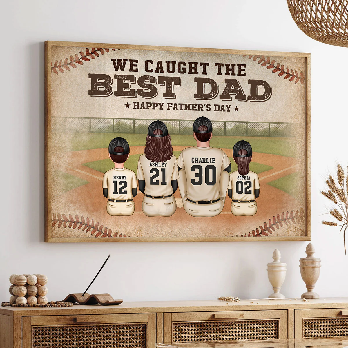 Retro Vintage Baseball Family We Caught The Best Dad Personalized Poster, Unique 2025 Father's Day Gift For Dad - Image 3