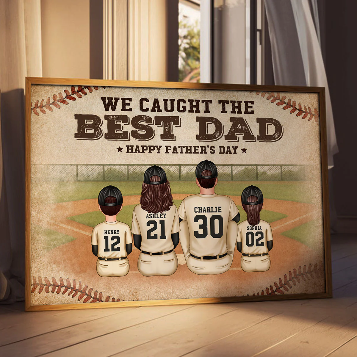 Retro Vintage Baseball Family We Caught The Best Dad Personalized Poster, Unique 2025 Father's Day Gift For Dad - Image 4