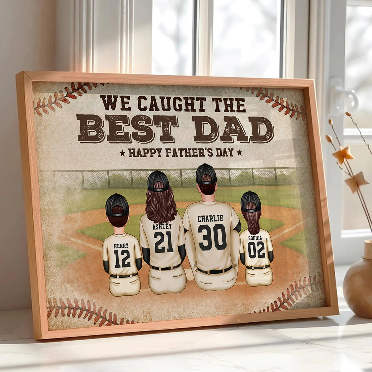 Retro Vintage Baseball Family We Caught The Best Dad Personalized Poster, Unique 2025 Father's Day Gift For Dad - Image 5