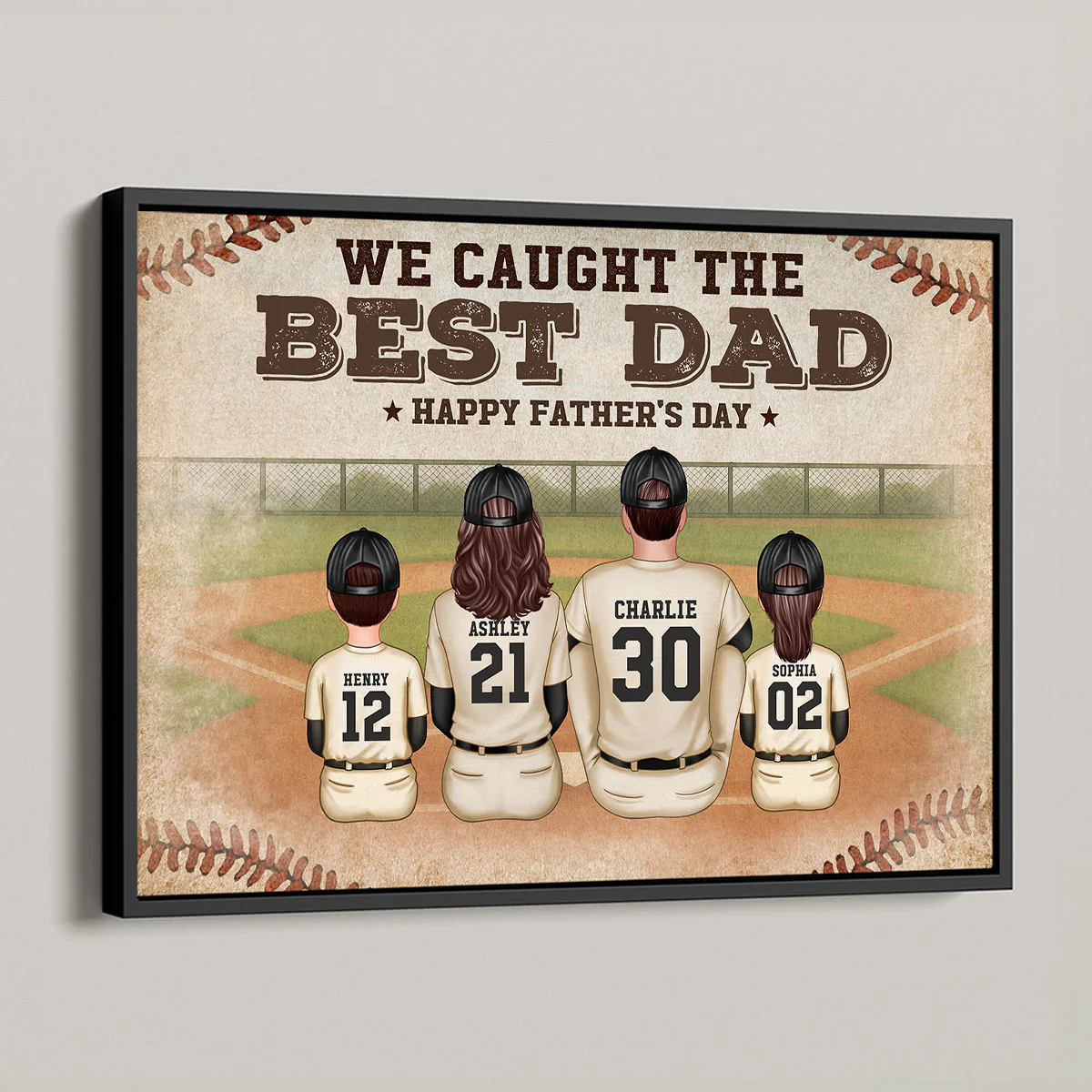 Retro Vintage Baseball Family We Caught The Best Dad Personalized Poster, Unique 2025 Father's Day Gift For Dad - Image 6