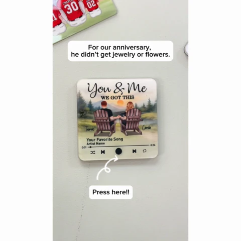 Retro Vintage Eternal Love Couple Mountain Landscape - Personalized Music Fridge Magnet - Gift for Him, Gift for Her - Image 2