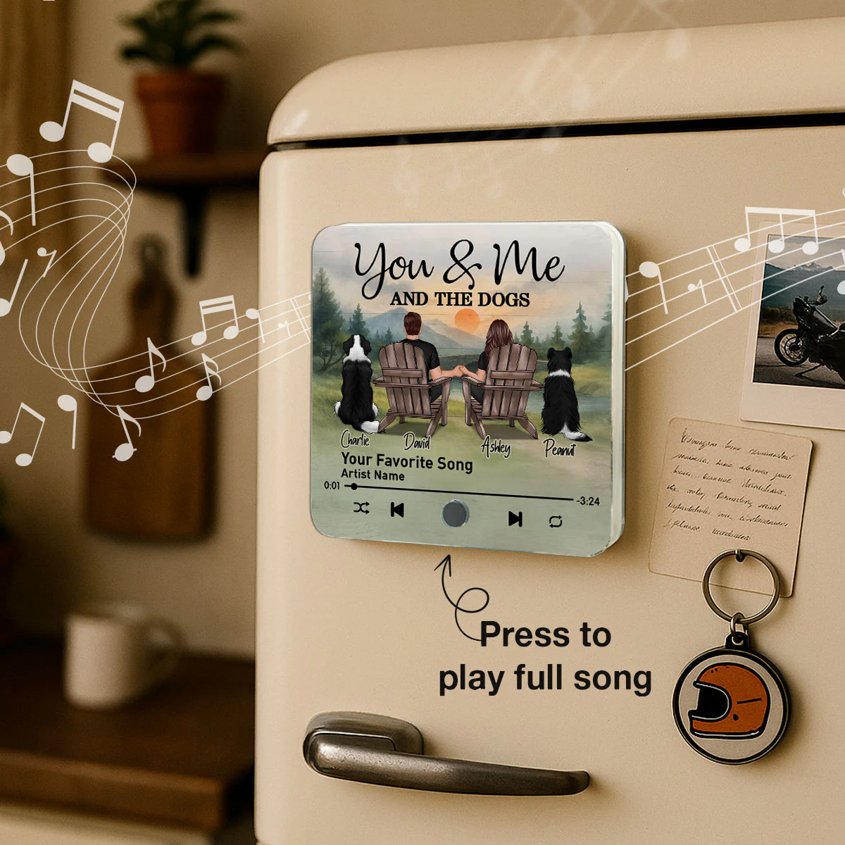 Retro Vintage Couple You Me And The Dogs Mountain Landscape Personalized Music Fridge Magnet - Image 10