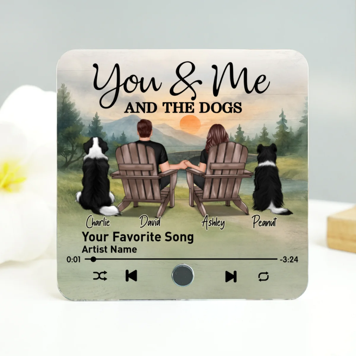 Retro Vintage Couple You Me And The Dogs Mountain Landscape Personalized Music Fridge Magnet - Image 11