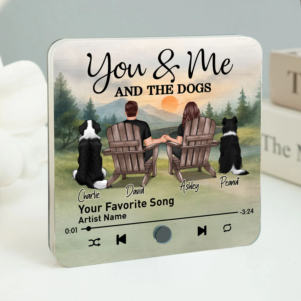 Retro Vintage Couple You Me And The Dogs Mountain Landscape Personalized Music Fridge Magnet - Image 2