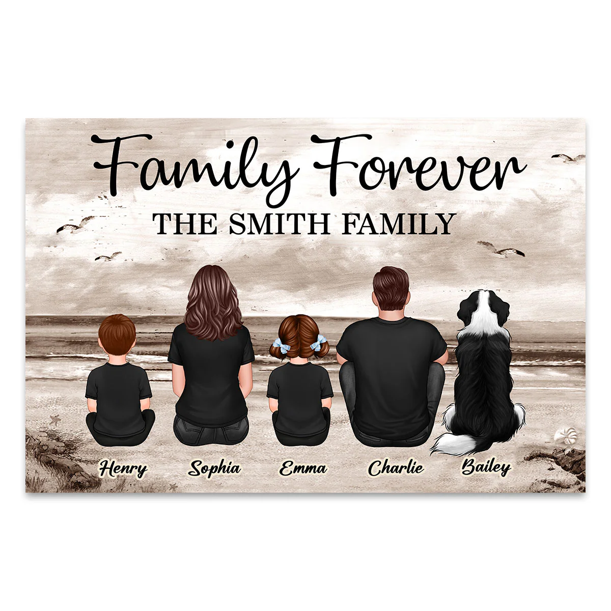 Retro Vintage Family Sitting Beach Landscape Personalized Canvas, Gift For Husband, Wife, Dad, Mom - Image 3