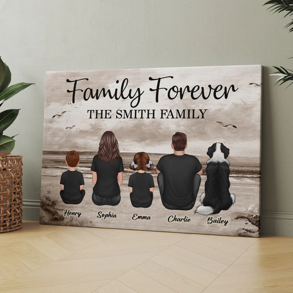 Retro Vintage Family Sitting Beach Landscape Personalized Canvas, Gift For Husband, Wife, Dad, Mom - Image 4
