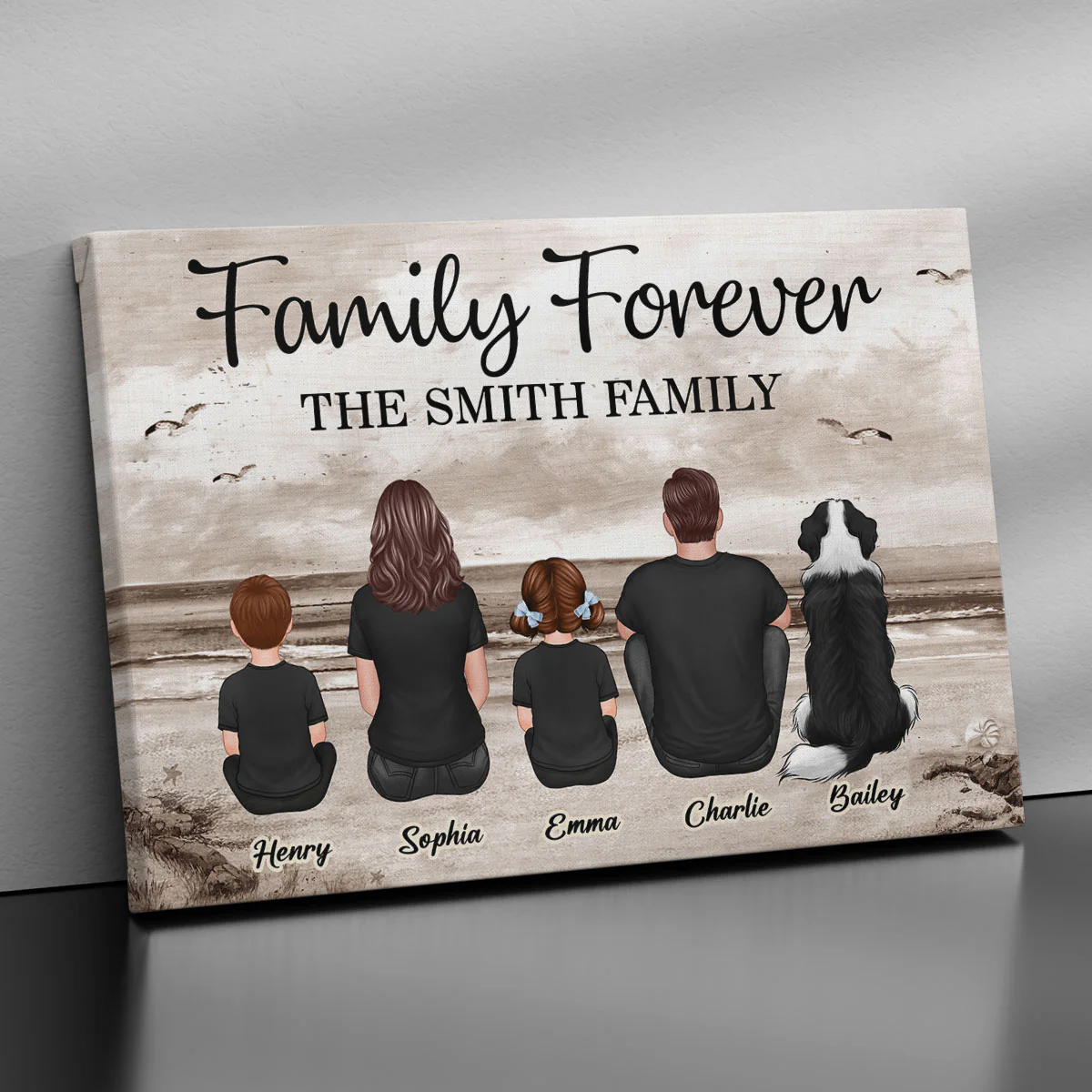 Retro Vintage Family Sitting Beach Landscape Personalized Canvas, Gift For Husband, Wife, Dad, Mom - Image 6