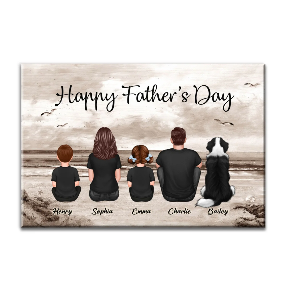 Retro Vintage Family Sitting Beach Landscape Personalized Canvas, Gift For Husband, Wife, Dad, Mom - Image 8