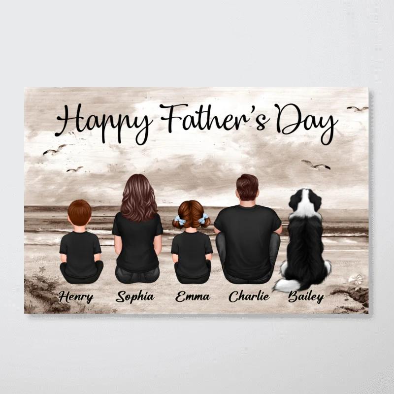 Family Sitting Retro Vintage Beach Landscape - Personalized Poster - Gift For Dad, Husband - Image 11