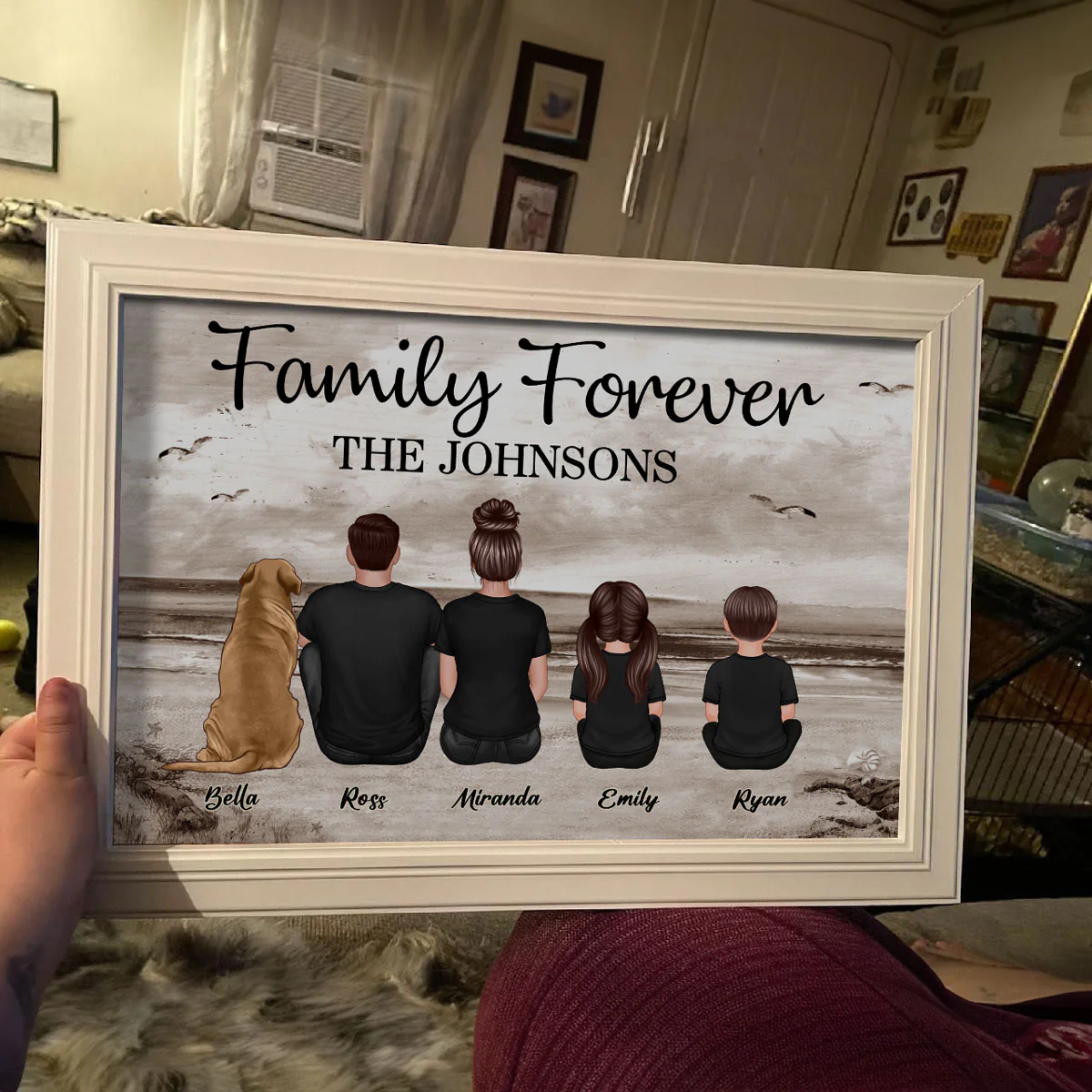 Family Sitting Retro Vintage Beach Landscape - Personalized Poster - Gift For Dad, Husband - Image 8