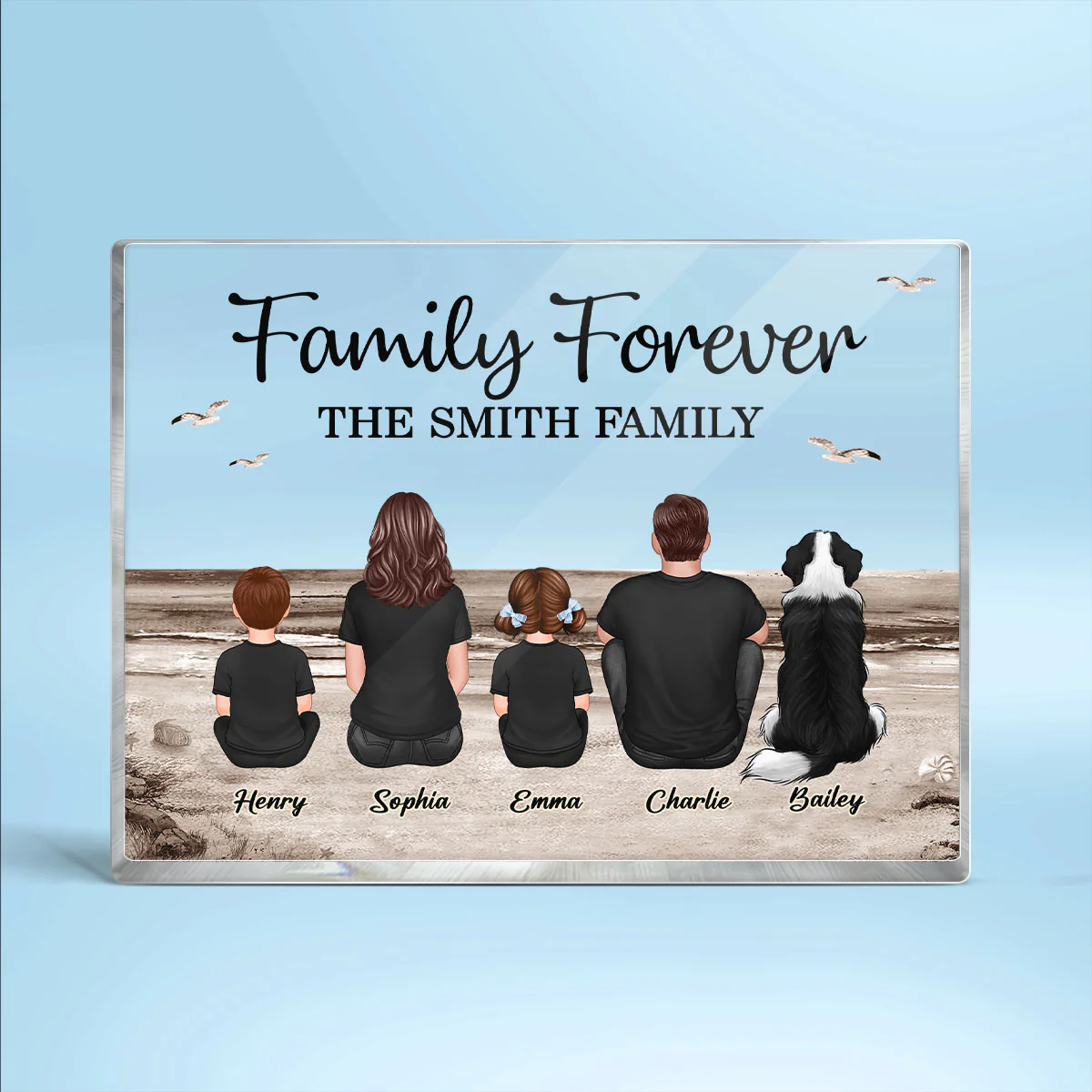 Retro Vintage Family Sitting Beach Landscape Personalized Rectangle Acrylic Block - Image 2