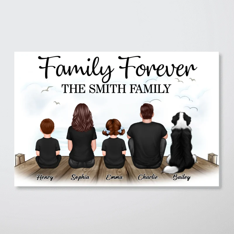 Retro Vintage Family Sitting On Bridge Personalized Horizontal Poster - Image 6