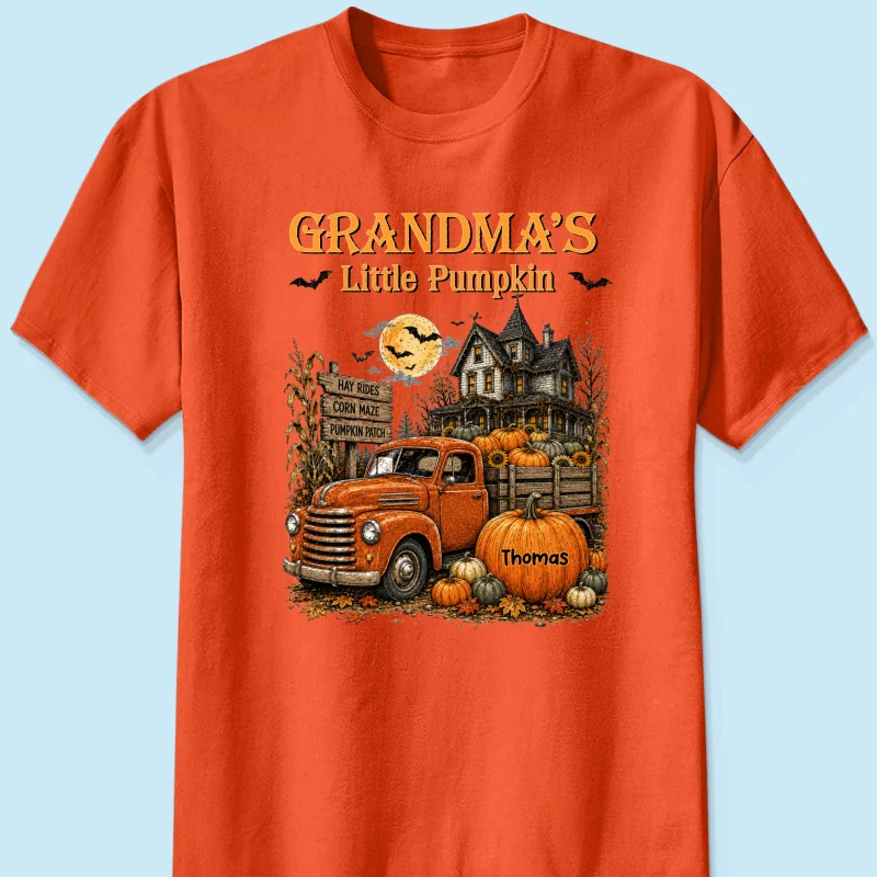 Retro Vintage Farmhouse Halloween Town Style Grandma's Little Pumpkins Truck - Personalized Shirt - Halloween Gift For Grandma - Image 11