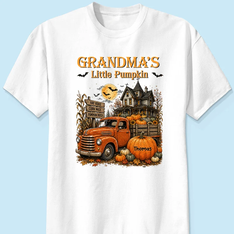 Retro Vintage Farmhouse Halloween Town Style Grandma's Little Pumpkins Truck - Personalized Shirt - Halloween Gift For Grandma - Image 13