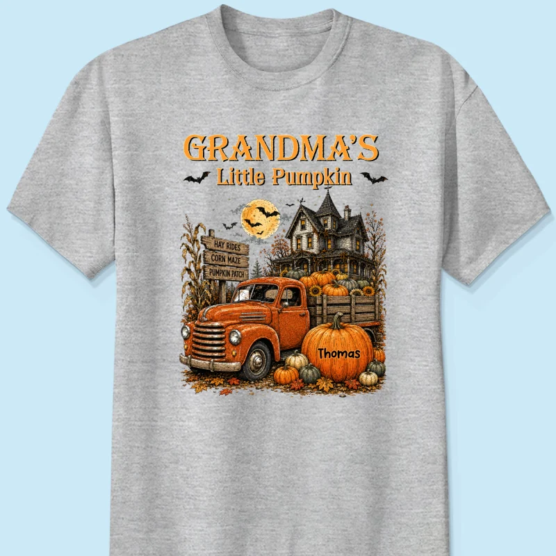 Retro Vintage Farmhouse Halloween Town Style Grandma's Little Pumpkins Truck - Personalized Shirt - Halloween Gift For Grandma - Image 14