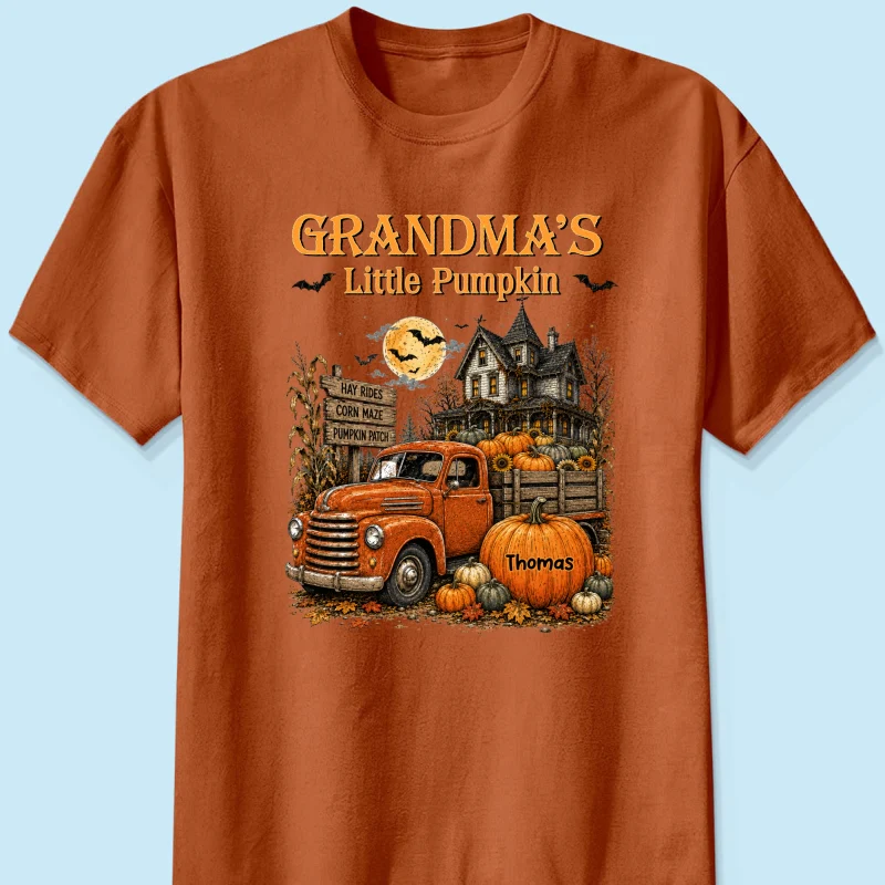 Retro Vintage Farmhouse Halloween Town Style Grandma's Little Pumpkins Truck - Personalized Shirt - Halloween Gift For Grandma - Image 17