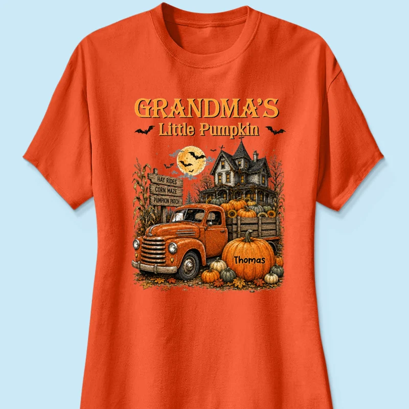 Retro Vintage Farmhouse Halloween Town Style Grandma's Little Pumpkins Truck - Personalized Shirt - Halloween Gift For Grandma - Image 18