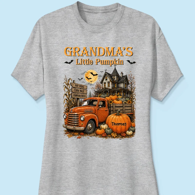 Retro Vintage Farmhouse Halloween Town Style Grandma's Little Pumpkins Truck - Personalized Shirt - Halloween Gift For Grandma - Image 20