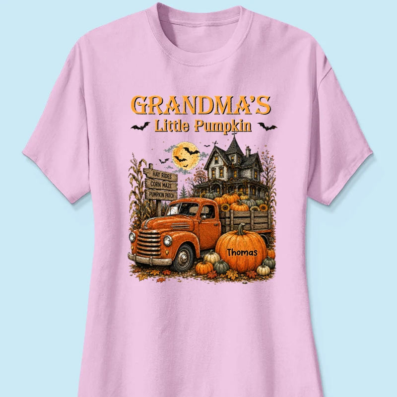 Retro Vintage Farmhouse Halloween Town Style Grandma's Little Pumpkins Truck - Personalized Shirt - Halloween Gift For Grandma - Image 21