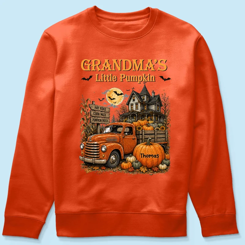 Retro Vintage Farmhouse Halloween Town Style Grandma's Little Pumpkins Truck - Personalized Shirt - Halloween Gift For Grandma - Image 23