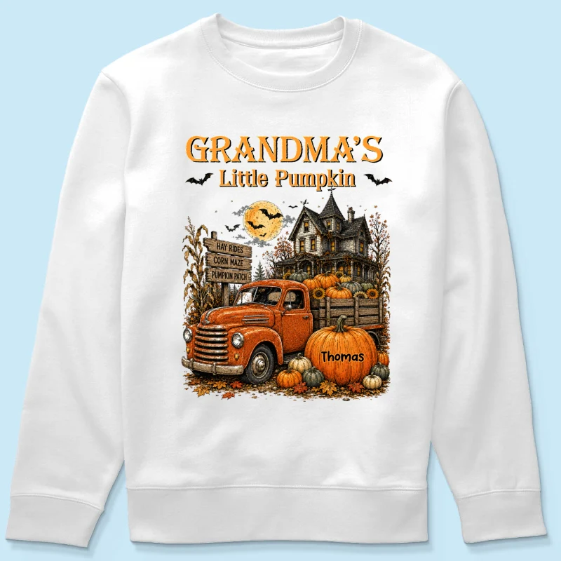 Retro Vintage Farmhouse Halloween Town Style Grandma's Little Pumpkins Truck - Personalized Shirt - Halloween Gift For Grandma - Image 24