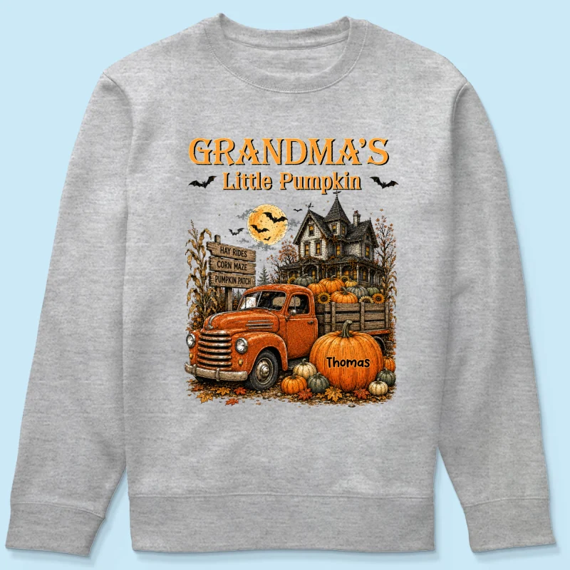Retro Vintage Farmhouse Halloween Town Style Grandma's Little Pumpkins Truck - Personalized Shirt - Halloween Gift For Grandma - Image 25