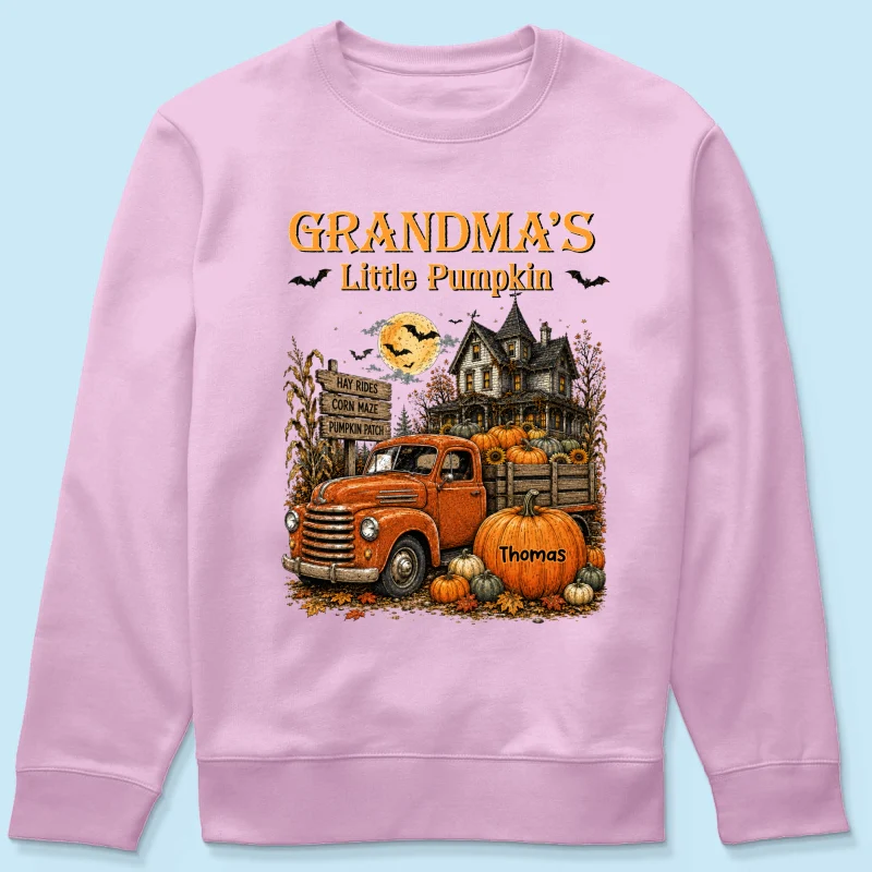 Retro Vintage Farmhouse Halloween Town Style Grandma's Little Pumpkins Truck - Personalized Shirt - Halloween Gift For Grandma - Image 26