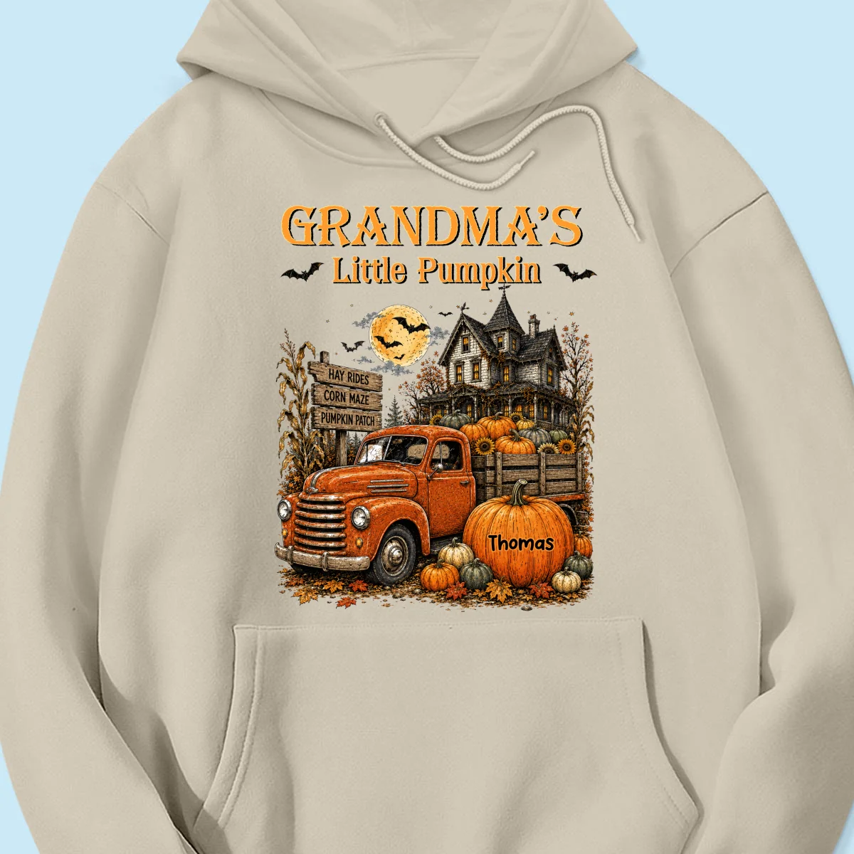 Retro Vintage Farmhouse Halloween Town Style Grandma's Little Pumpkins Truck - Personalized Shirt - Halloween Gift For Grandma - Image 33