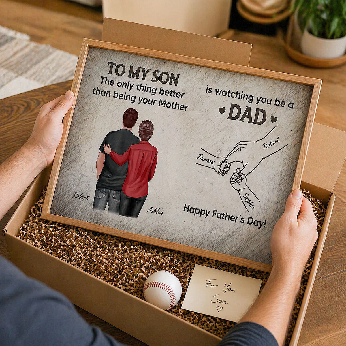 Retro Vintage From Mom To Son Watching You Be A Dad Kids Holding Hand - Personalized Poster - Father's Day Gift For Son - Image 2