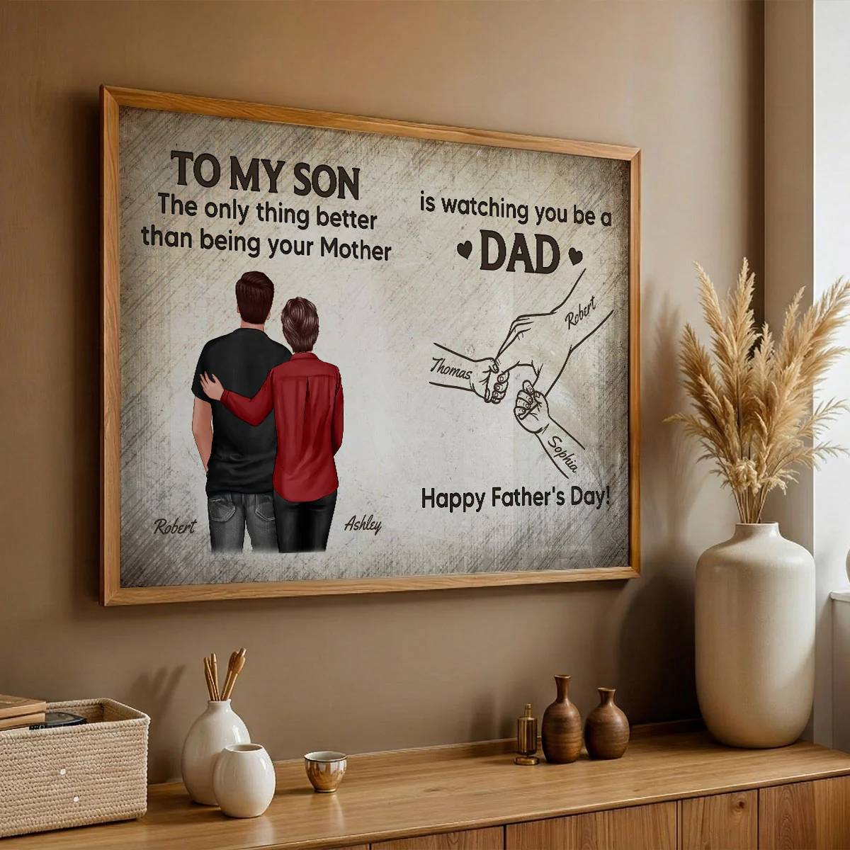 Retro Vintage From Mom To Son Watching You Be A Dad Kids Holding Hand - Personalized Poster - Father's Day Gift For Son - Image 3