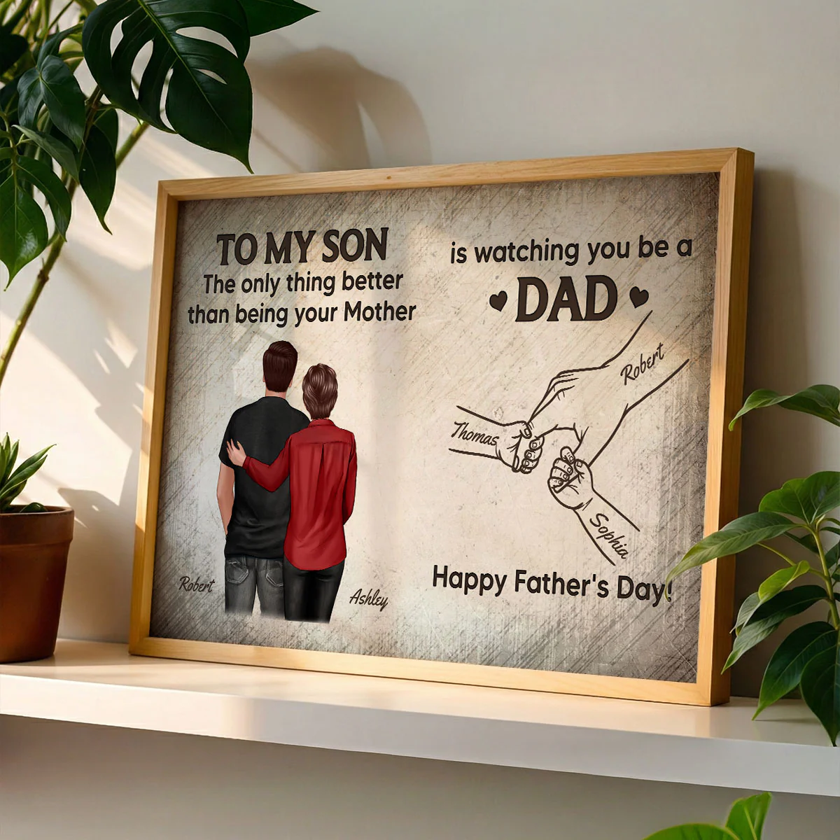 Retro Vintage From Mom To Son Watching You Be A Dad Kids Holding Hand - Personalized Poster - Father's Day Gift For Son - Image 4