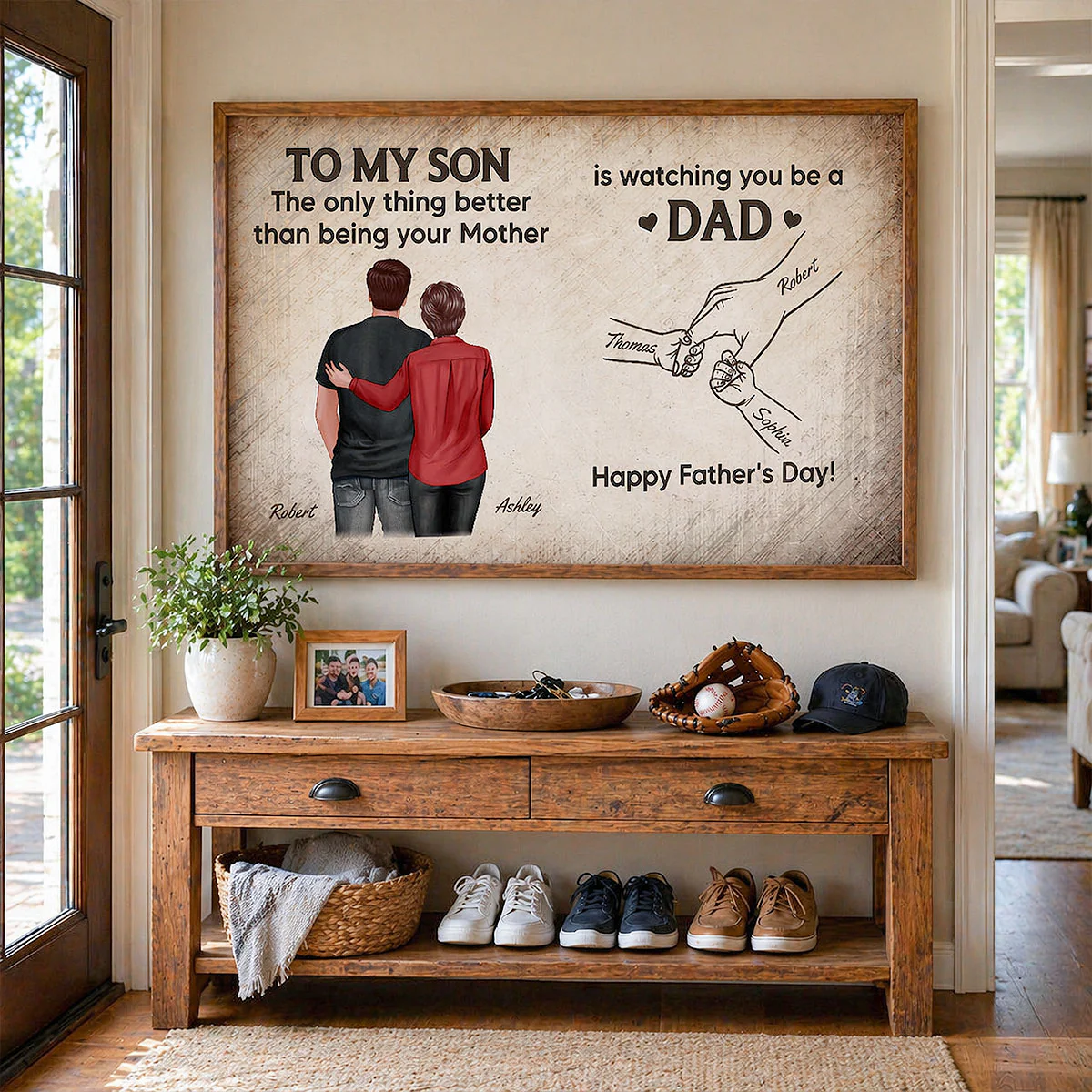 Retro Vintage From Mom To Son Watching You Be A Dad Kids Holding Hand - Personalized Poster - Father's Day Gift For Son - Image 5