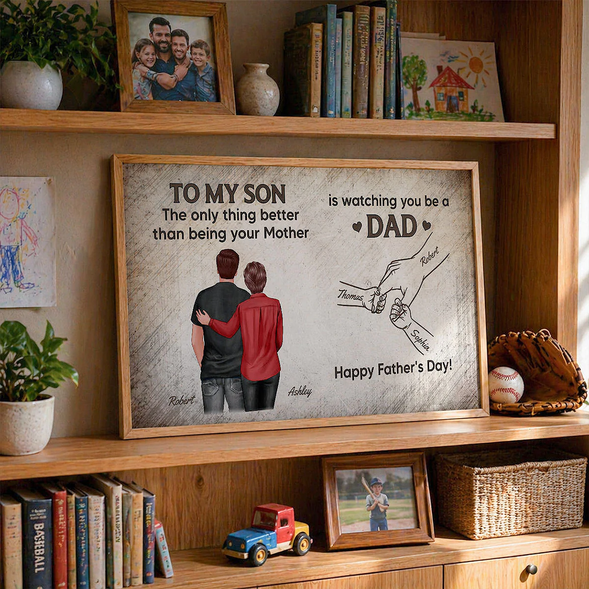 Retro Vintage From Mom To Son Watching You Be A Dad Kids Holding Hand - Personalized Poster - Father's Day Gift For Son - Image 9