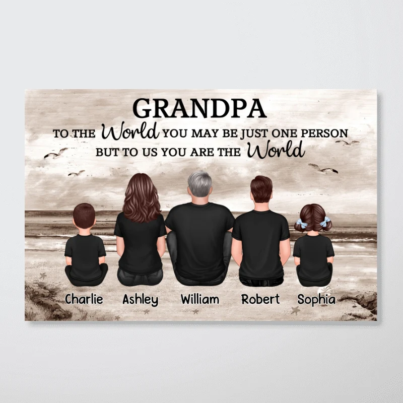Grandpa And Grandsons Granddaughters Retro Vintage Beach Landscape Personalized Poster| Heartfelt Father's Day Gift For Grandpa From Grandkids - Image 11