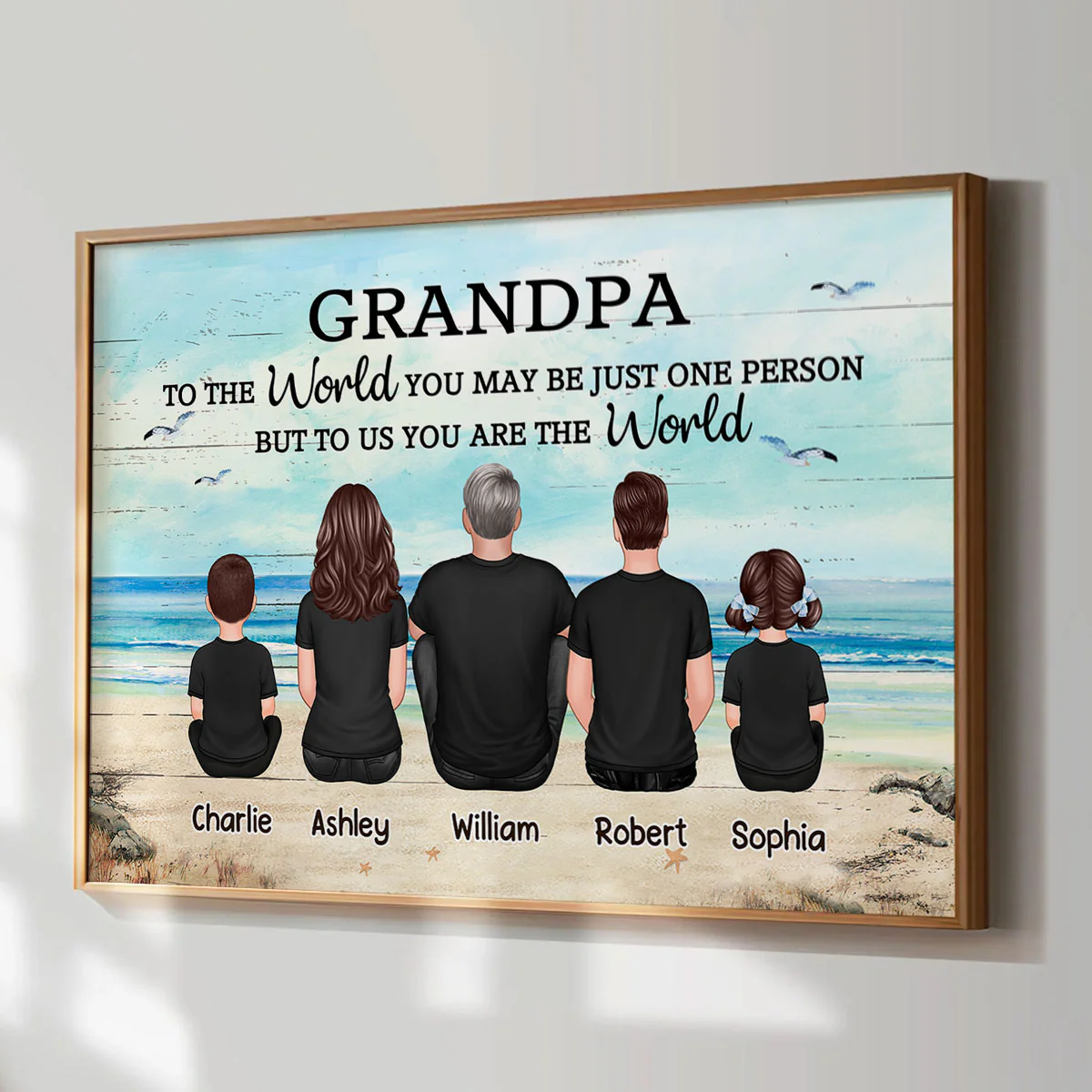 Grandpa And Grandsons Granddaughters Retro Vintage Beach Landscape Personalized Poster| Heartfelt Father's Day Gift For Grandpa From Grandkids - Image 4