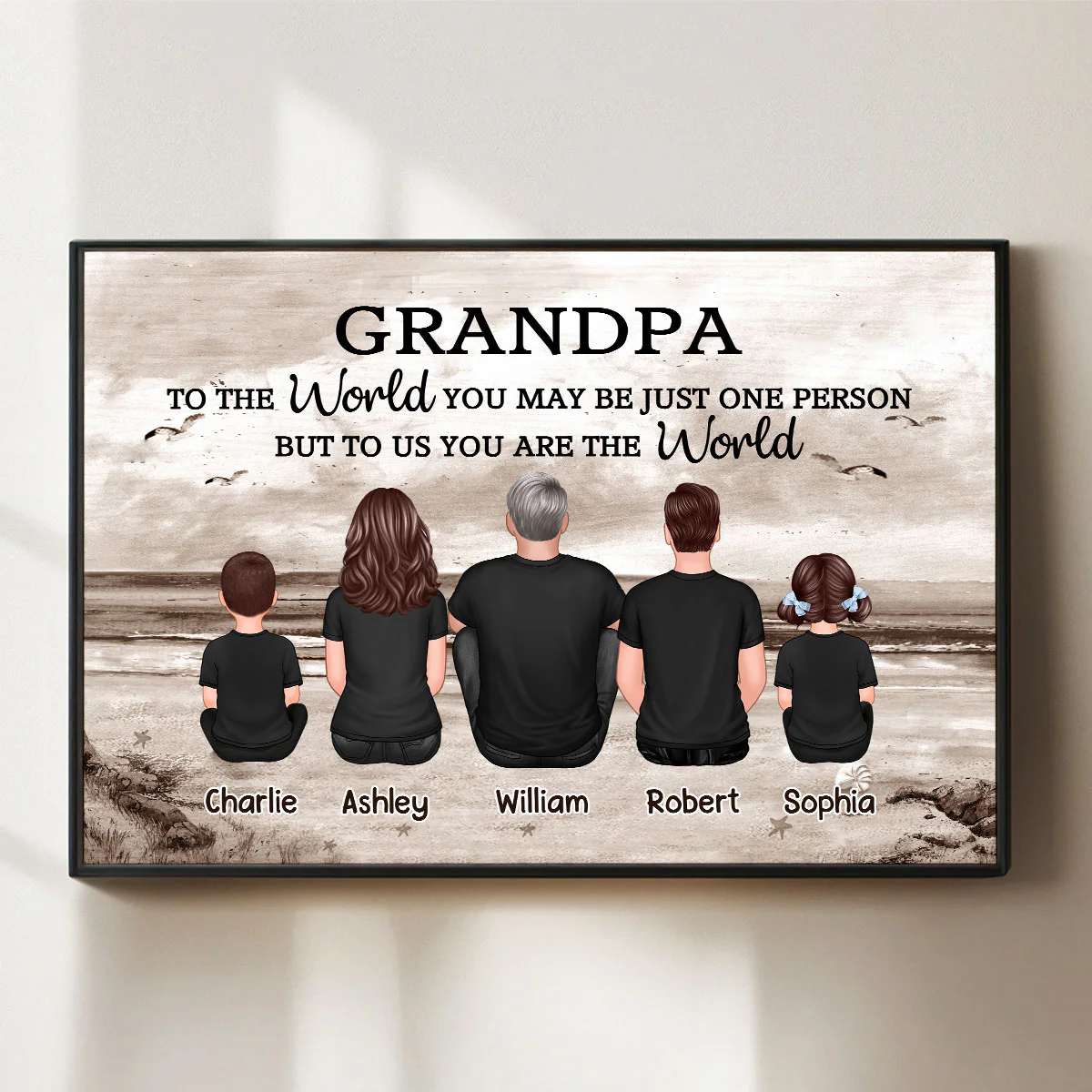 Grandpa And Grandsons Granddaughters Retro Vintage Beach Landscape Personalized Poster| Heartfelt Father's Day Gift For Grandpa From Grandkids - Image 8